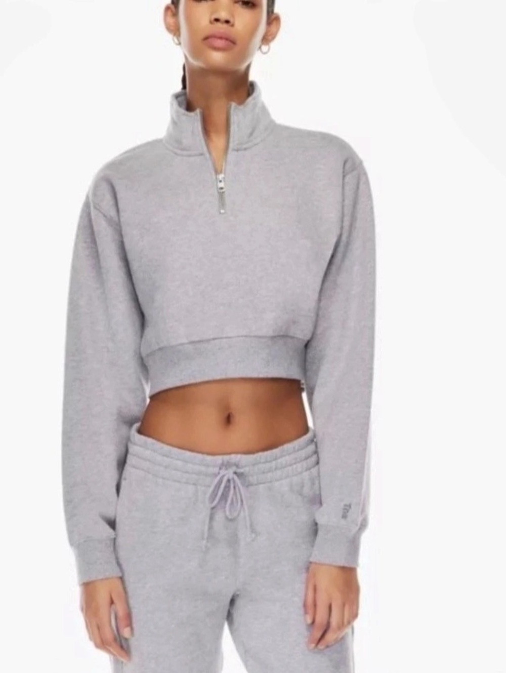 Tna Airy Perfect Cropped Half-Zip Pullover in Oatmeal
